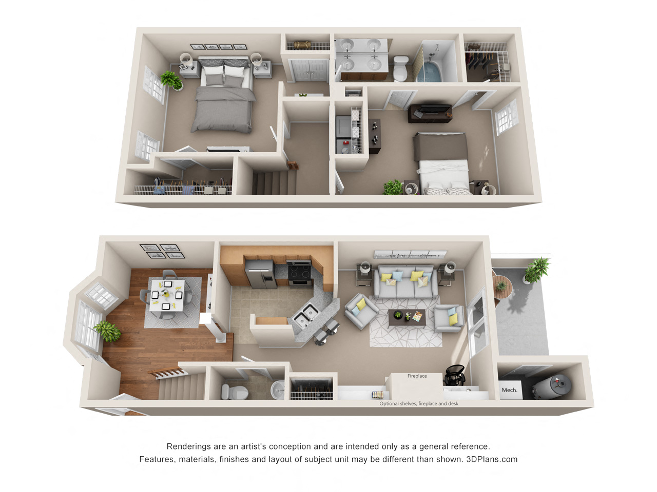 Floor plan for 2 beds, 1.5 baths, 1160 sqft